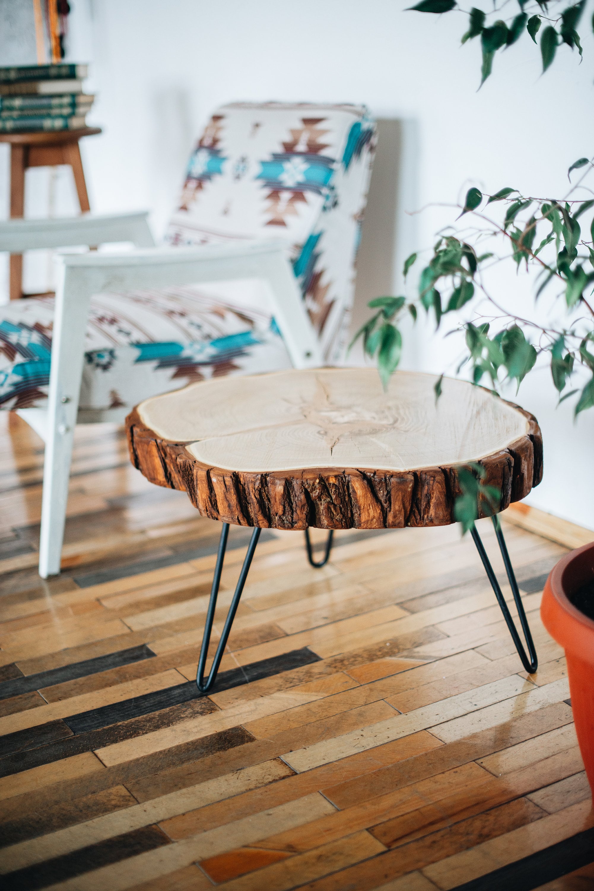 Table Basse, Table à Café Live Edge, Basse Ronde, Tables Basses Rustiques, en Bois, Acacia