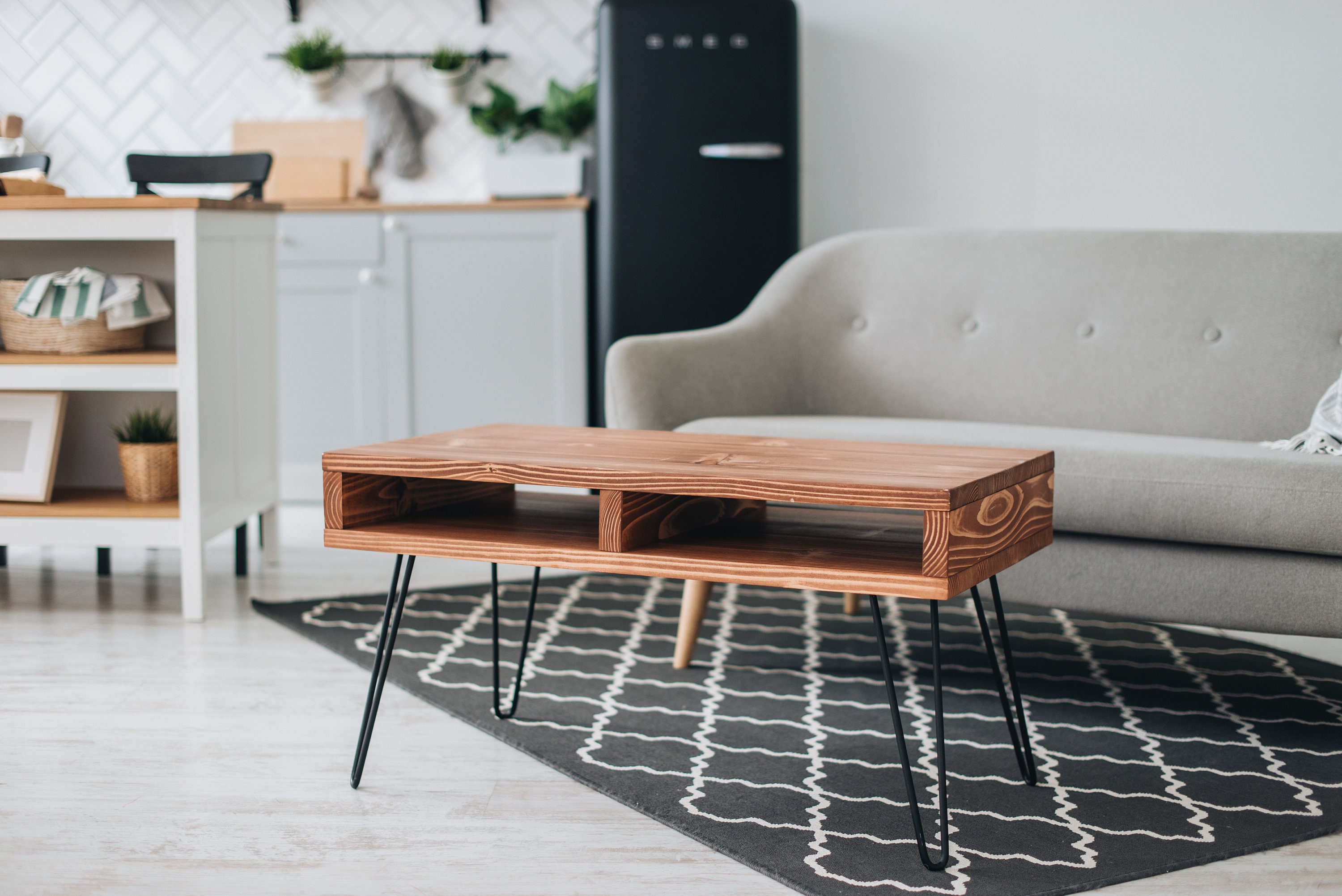 stand de Télévision Moderne, Table Café d'épinette, Table Milieu Siècle, Rustique Dalle Bois, d'extr