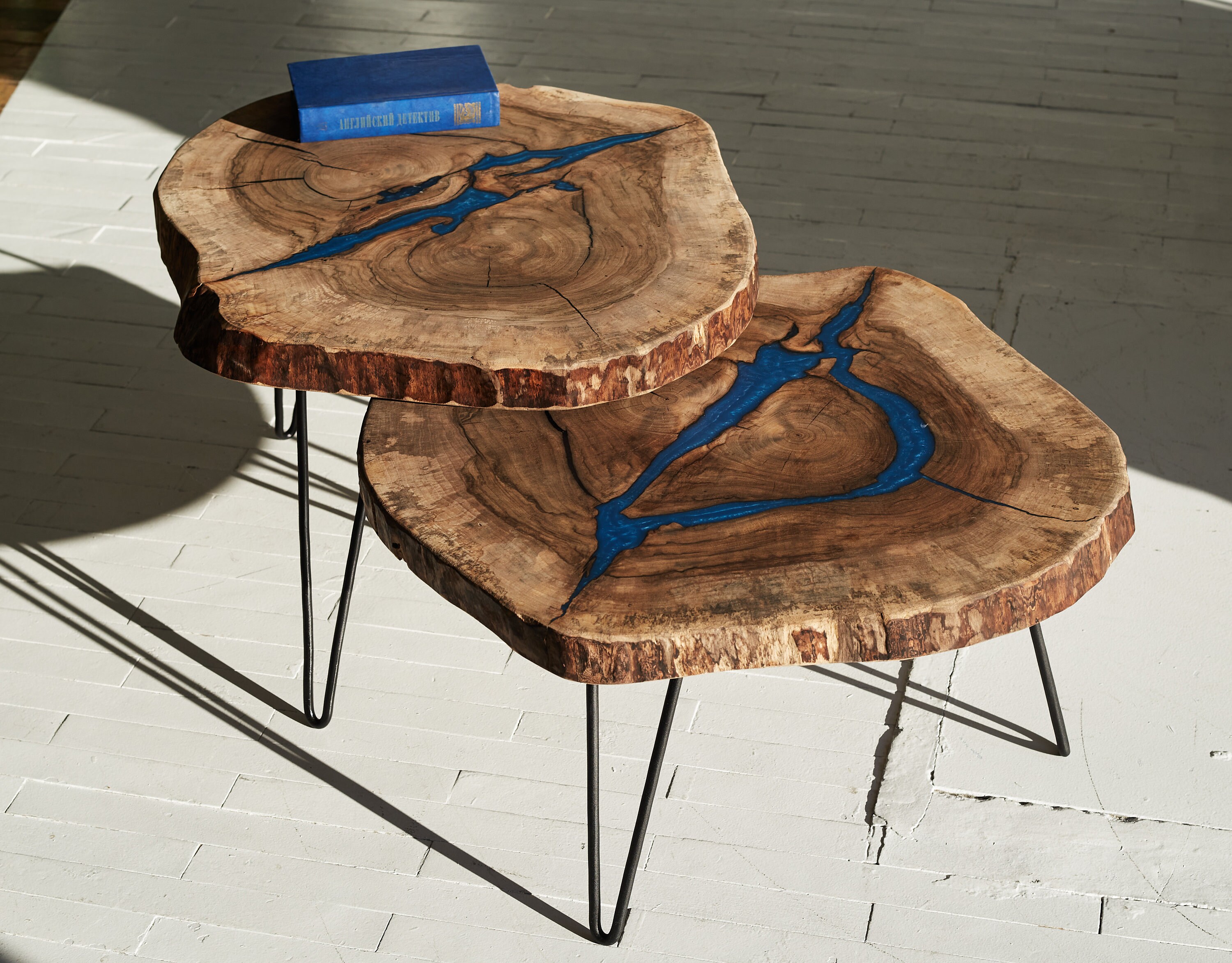 Nesting Tables Blue Epoxy Resin Coffee Tables Wood Coffee Etsy