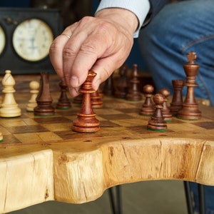 Chess Table, Chess Coffee Table, Wooden Chess Table, Live Edge Table for Chess, Chess Game Table, Board Table, Chess Play-table Gift for dad image 2