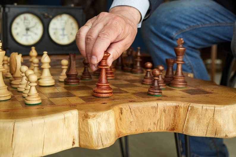 Chess Table, Chess Coffee Table, Wooden Chess Table, Live Edge Table for Chess, Chess Game Table, Board Table, Chess Play-table Gift for dad image 2