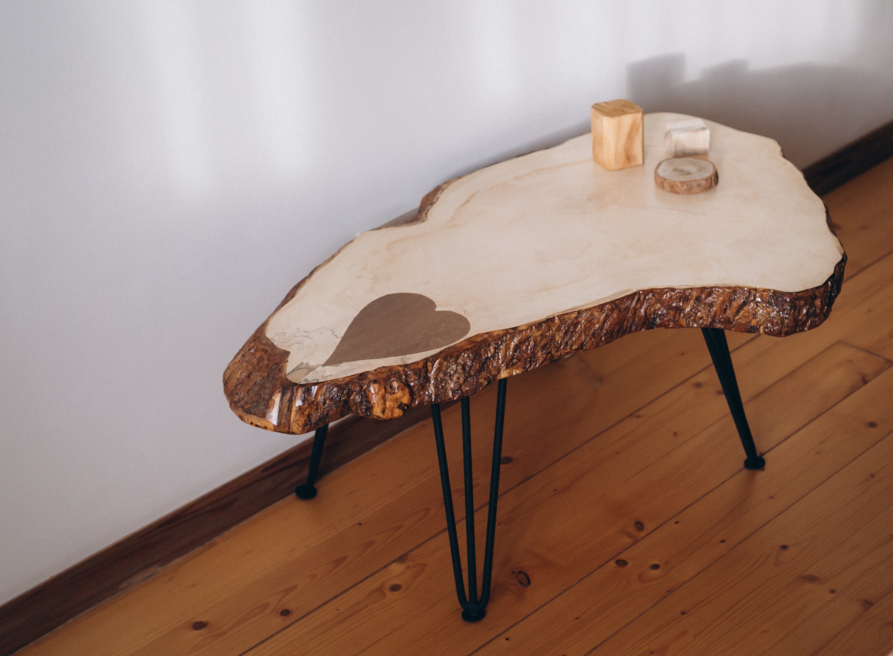 Table de Café Rustique, Table en Bois, Bord Vivante, Unique, Moderne Jambes d'épingle à Cheveux, Tab