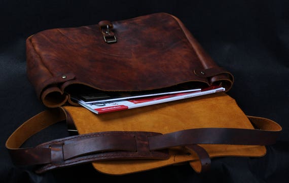 Leather Briefcase Rustic Briefcase Handmade Cross-body | Etsy