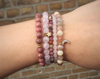 Rose Quartz Bracelet, 6 mm Faceted Round Rose Quartz Bracelet, Beaded Bracelet, Stretch Bracelet, Yoga Bracelet, Stacking bracelet, Chakra
