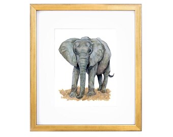 Elephant Watercolor Print: Handmade Animal Art (8x10)
