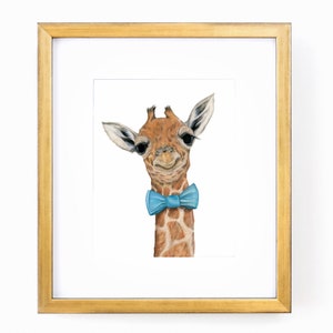 Dapper Giraffe Print, Watercolor Print of a Giraffe with a Blue Bow Tie, Nursery Gift, Wall Art