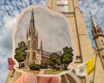 Vinyl Sticker, Notre Dame University Sticker, Basilica of the Sacred Heart Watercolor, Fighting Irish Gift