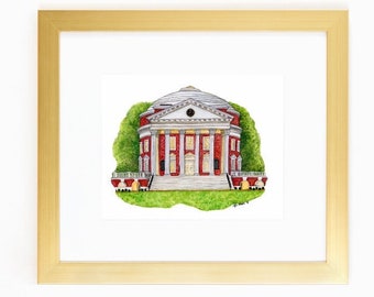 University of Virginia Rotunda Watercolor Print, Watercolor Painting, Handmade Gift, UVA gift, University of Virginia Watercolor Art