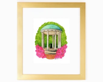 UNC Chapel Hill Old Well Watercolor Art Print: Tarheel Gift