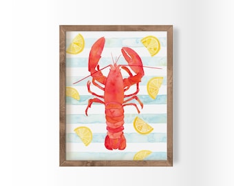 Lobster Watercolor Print | Coastal Summer Nautical Decor (Digital Download)