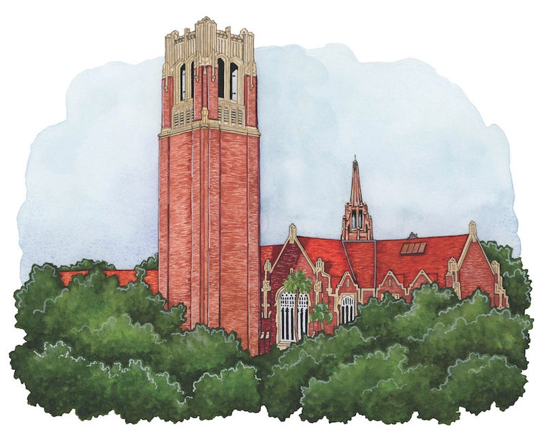 UF Gators Century Tower Watercolor Print: University of Florida Alumni Gift afbeelding 2