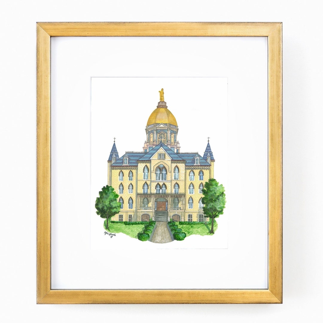 Notre Dame University Gold Dome Print, Notre Dame Print With Hand ...
