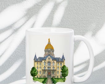 Watercolor Notre Dame University Mug: ND Gold Dome Coffee Mug