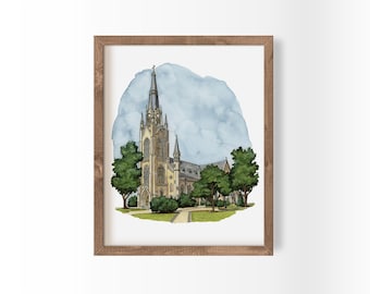 Notre Dame Basilica Watercolor Art Print: Fighting Irish Alumni Gift