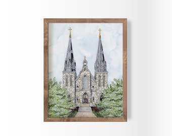 Printable Villanova University Watercolor Art | St. Thomas of Villanova Church Digital Download