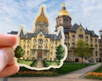 Vinyl Sticker, Notre Dame University Sticker, Gold Dome Watercolor