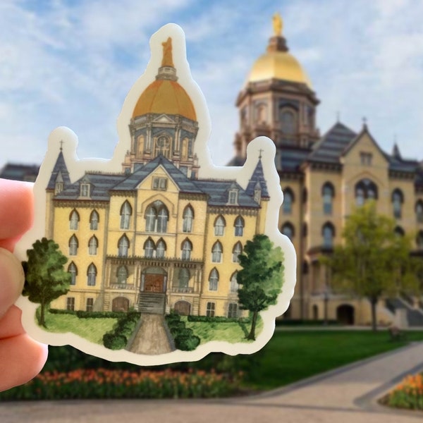 Vinyl Sticker, Notre Dame University Sticker, Gold Dome Watercolor, Fighting Irish Gift