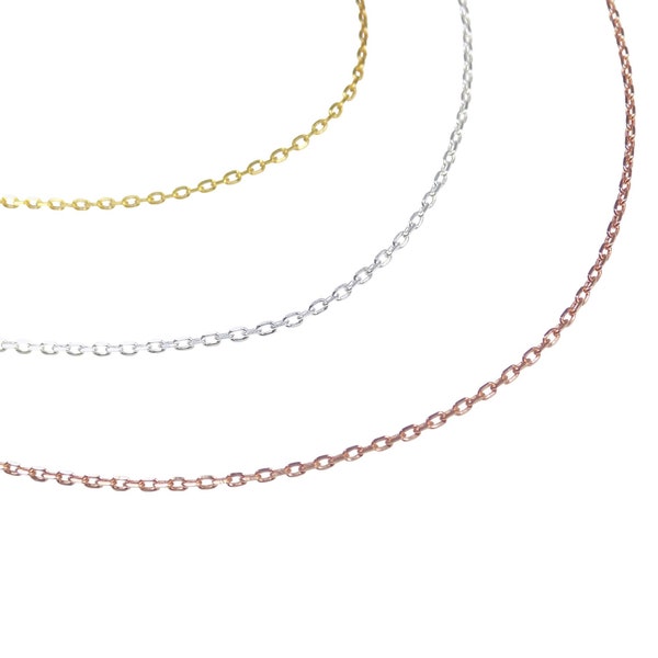 925 Sterling Silver Cable Chain Necklace 1mm, Gold Plated Chain, Rose Gold Over Sterling Silver, Thin Chain 14" 16" 18" 20" 22" and 24"