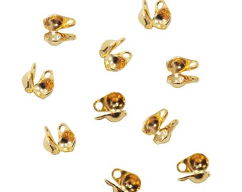 Gold Plated Clamshell Bead Tip with 2 Rings: Knot Cover (25 Pcs)