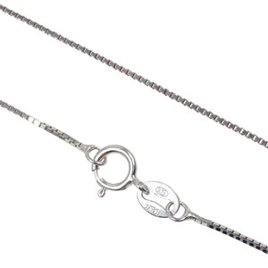Box Chain 0.85mm 925 Sterling Silver Rhodium Plated Diamond Cut Chain for Necklace Sizes 16&quot;and 18&quot; ITALY