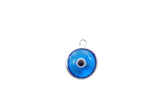 Blue Evil Eye 925 Sterling Silver Bezel, Turquoise Nazar Pendant 10mm