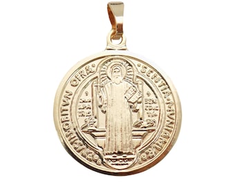 Saint Benedict Coin Medal 8.6mm/15mm/25mm Diameter St Benedict Gold Plated Medal Double Sided Pendant Reversible, San Benito Charm