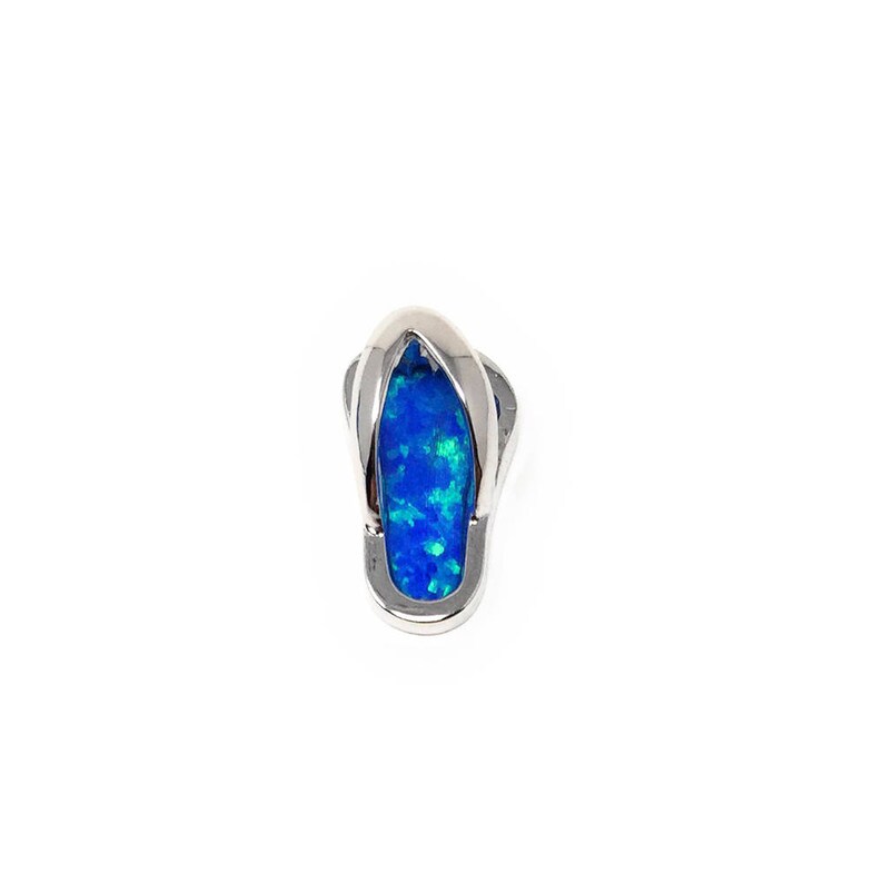 Opal Sterling Silver Flip Flop Charm 925 Sterling Silver Blue Opal Sandal Beach Sandal Pendant For Necklace Beach Jewelry