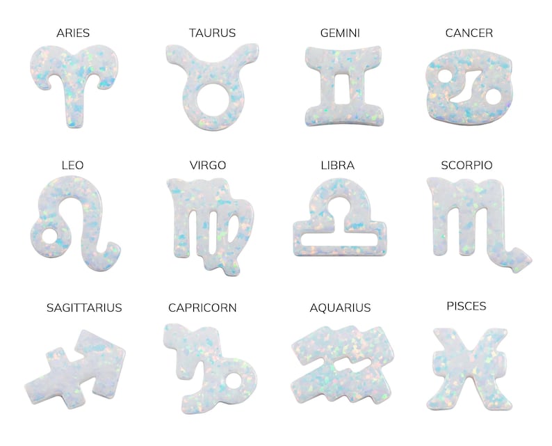 Lab‑created opal zodiac pendant with top hole for astrology jewelry making.
