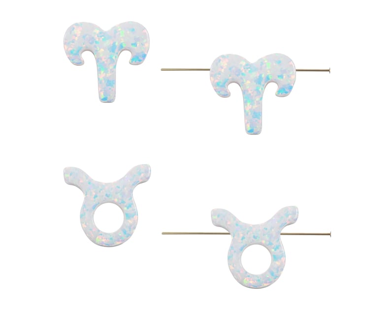 Lab‑created opal zodiac pendant with top hole for astrology jewelry making.