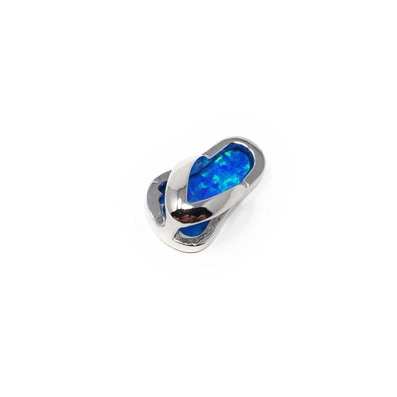 Opal Sterling Silver Flip Flop Charm 925 Sterling Silver Blue Opal Sandal Beach Sandal Pendant For Necklace Beach Jewelry