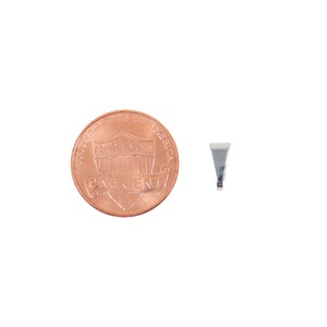 Puede incluir: Un peque&ntilde;o colgante plateado con un dise&ntilde;o triangular, junto a una moneda estadounidense de un centavo. El colgante tiene una superficie lisa y reflectante y un peque&ntilde;o lazo en la parte superior para una cadena. La moneda es de color cobre y muestra el perfil de Abraham Lincoln.