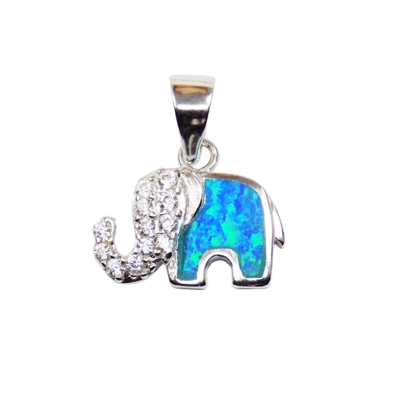 Elephant Pendant Charm Solid 925 Sterling Silver Created Opal Choose Color