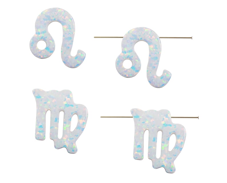 Lab‑created opal zodiac pendant with top hole for astrology jewelry making.