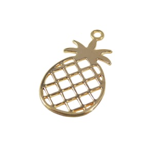 Gold plated pineapple charm 22.8 mm for jewelry making, tropical fruit pendant