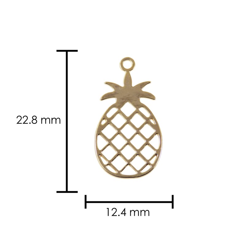 Gold pineapple charm 22.8 mm shown with size reference for scale