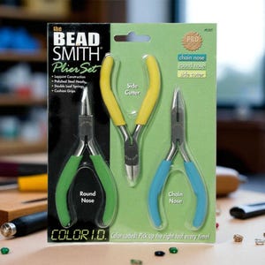 Jewelry Pliers Set 3 Pieces, Round Nose, Chain Nose, Side Cutter BeadSmith® COLOR I.D perfect  for Jewelry Making, Economic Plier Set
