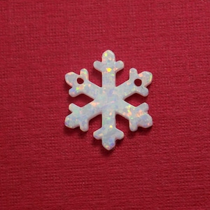 Snowflake Pendant, White Opal Snowflake Charm with Two Holes, White Opal Lab Created Snowflakes Bead, USA Seller