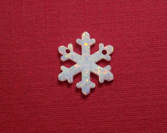 Lab-Created Opal Snowflake Charm – White Iridescent Pendant with Two Holes