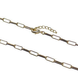 Paper Clip Style Chain Necklace, 18K Gold Plated Clip Chain Choker, Layering Rectangular Link Chain, Elongated Rectangle Chain Necklace