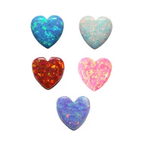 Opal Heart Pendant 10mm, Lab Created Opal Heart Beads with Upper Side Hole