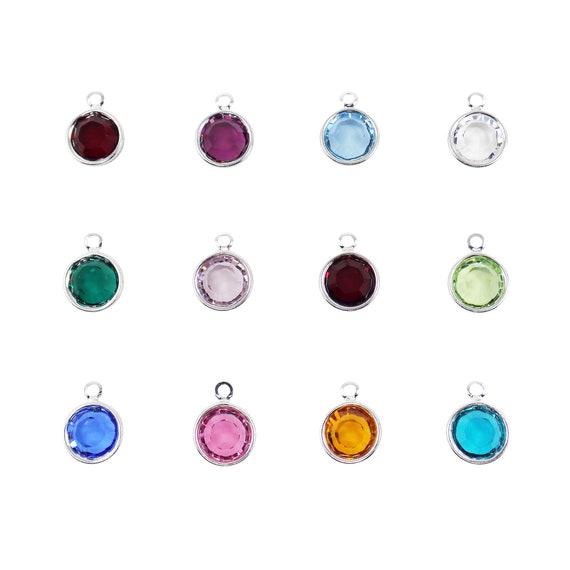 Swarovski Birthday Charm 8mm, Crystal Birthstone Silver Plated Pendant, Personalized Jewelry, Crystal Birthday Channel Charms.