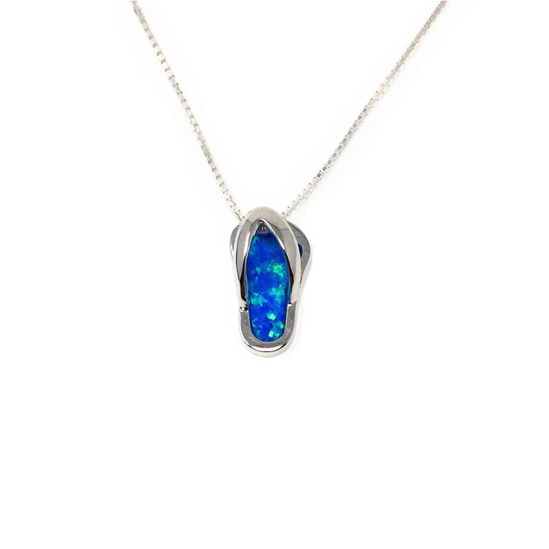 Opal Sterling Silver Flip Flop Charm 925 Sterling Silver Blue Opal Sandal Beach Sandal Pendant For Necklace Beach Jewelry