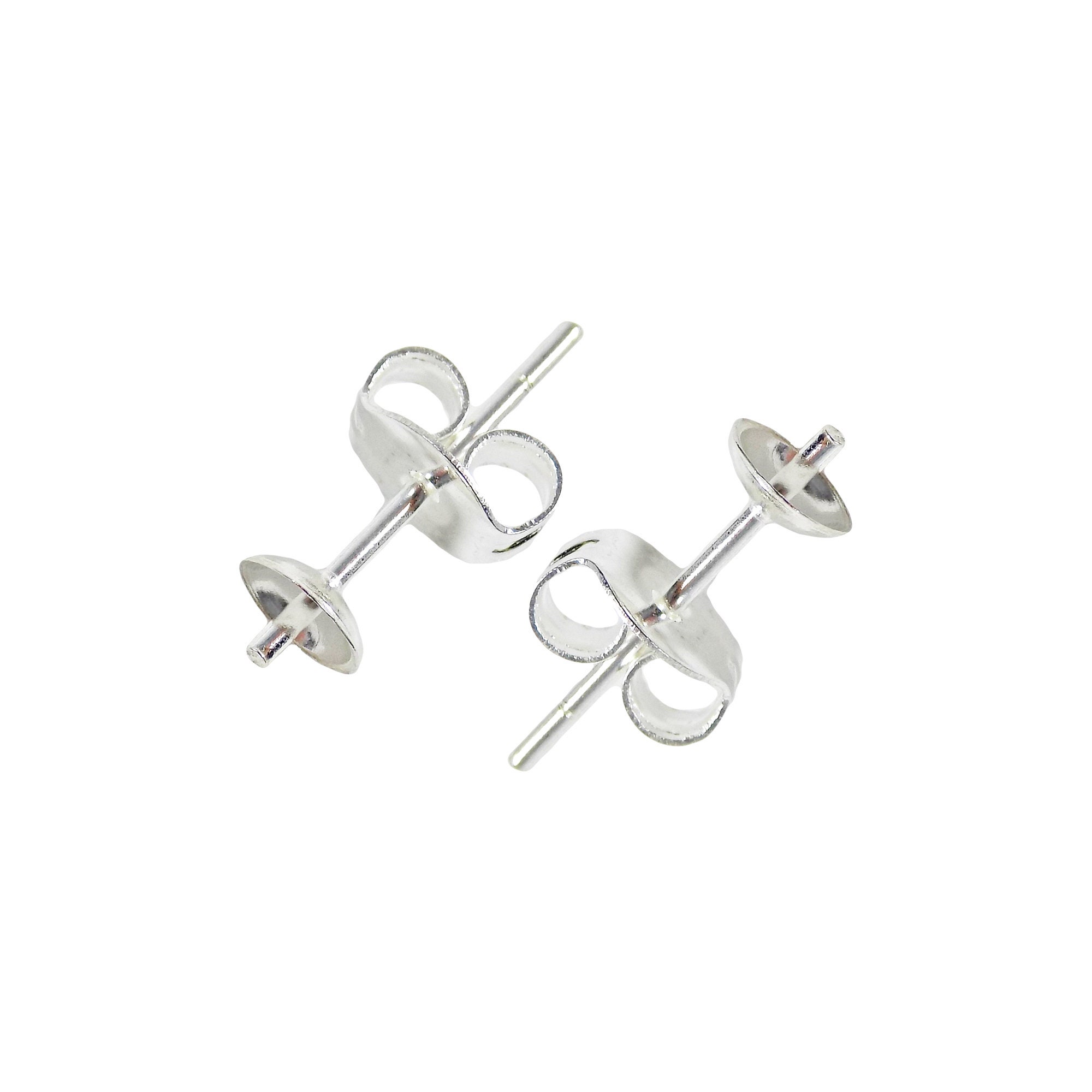 1pair Round Metal Stud Earrings Imitation Pearl Push-back Earring