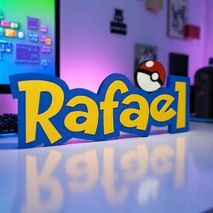Pokemon-inspired name sign, custom 3D printed Pokemon-style nameplate, great for kids&#39; rooms, game room, birthday party decor- High Quality