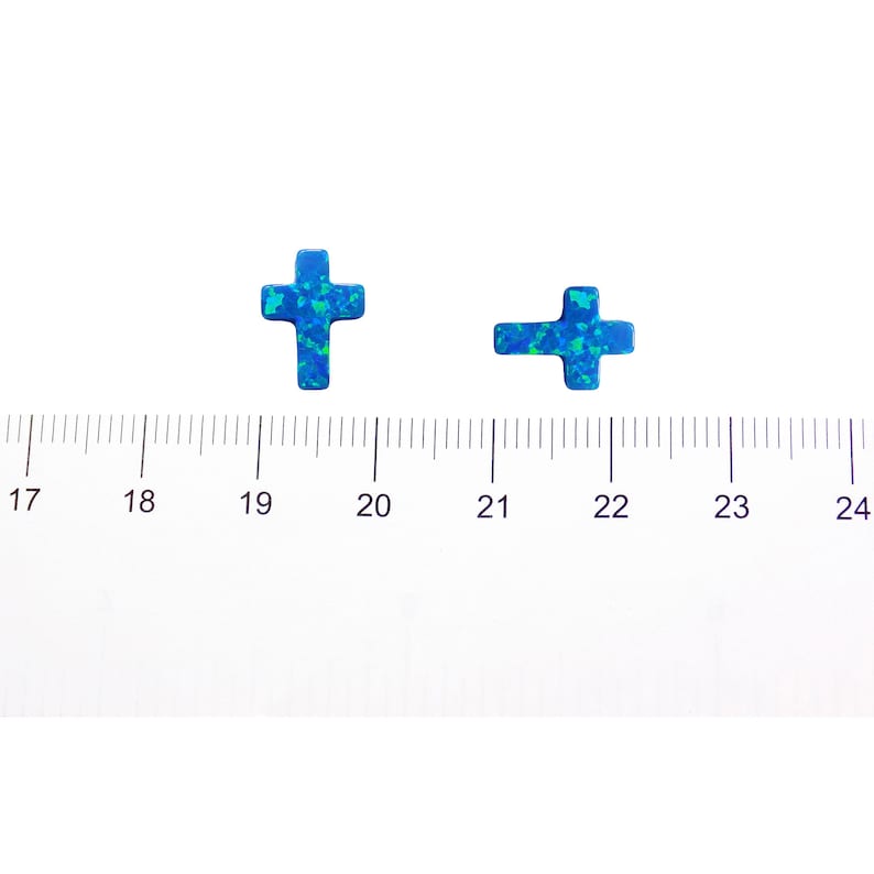 Size reference of lab‑created opal cross charm with 1mm side hole