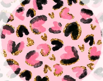 Leopardo de coração rosa, estampa de leopardo de coração, leopardo de glitter rosa, coração de glitter, dia dos namorados sem costura, leopardo sem costura