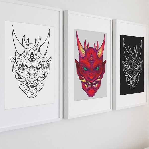 BOSOZOKU Set Hannya Mask Oni Tattoo Asian Oriental Warrior Face Art Japan Demon Devil Evil Horn Head  Design Logo Png