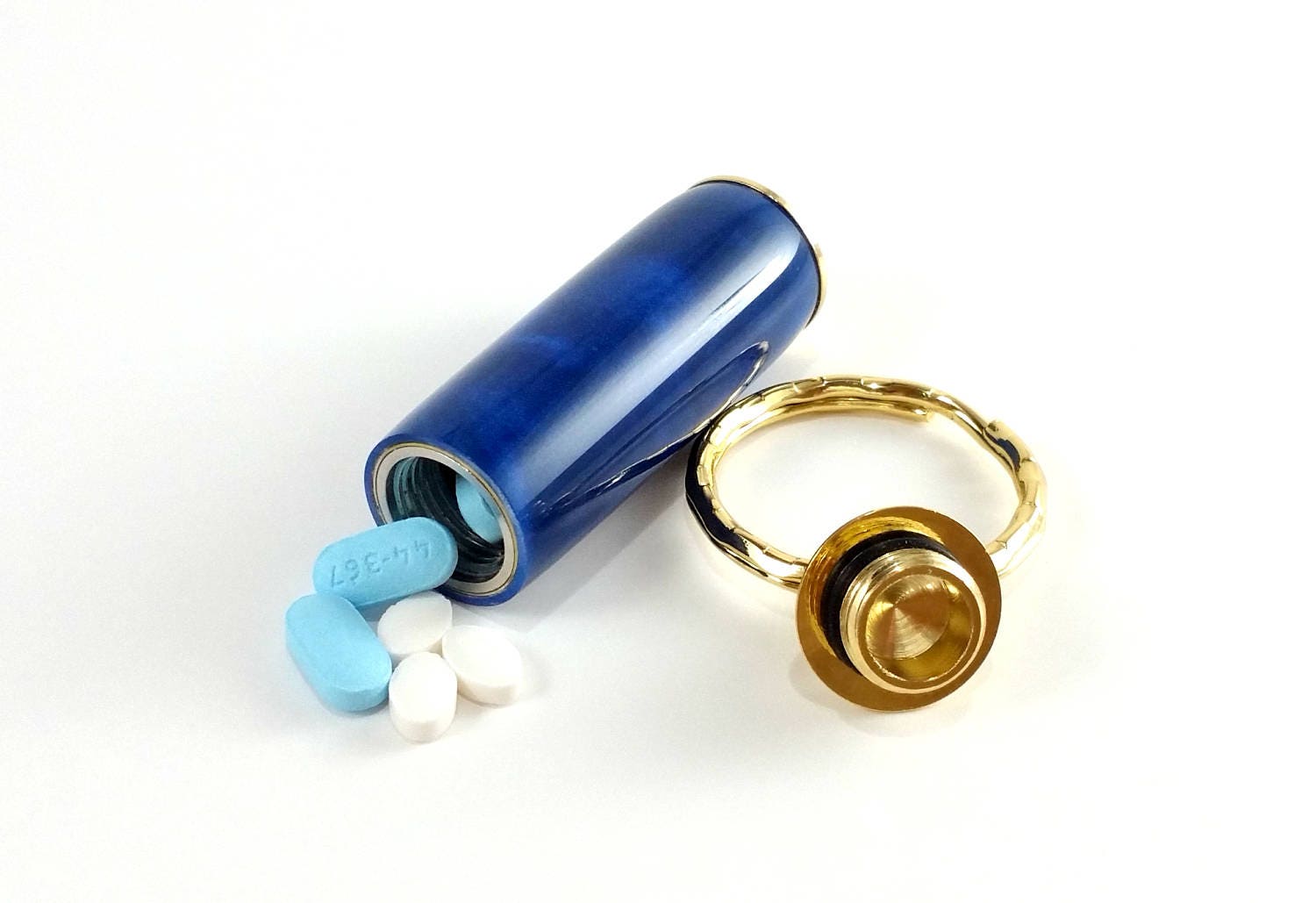 Pill Holder Pill Box Keyring Blue Key Chain Metal Pill Etsy