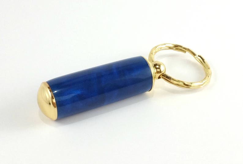 Pill Holder Pill Box Keyring Blue Key Chain Metal Pill Etsy