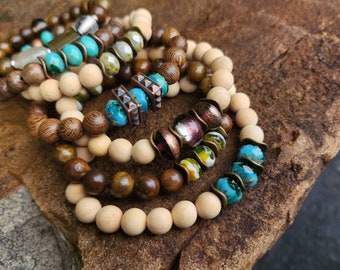 Czech glass and wood bead bracelets.